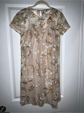 Grey & Gray Beige Floral Embroidered Dress